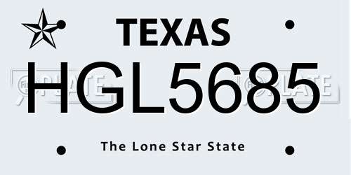 HGL5685 Texas License Plate