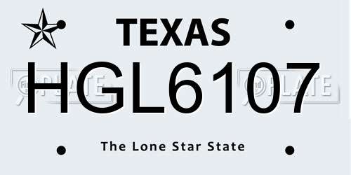 HGL6107 Texas License Plate