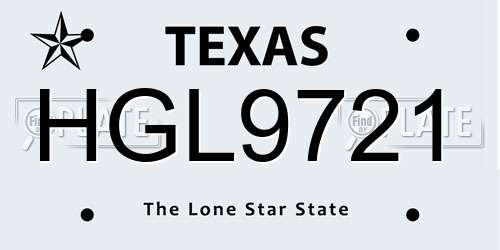 HGL9721 Texas License Plate