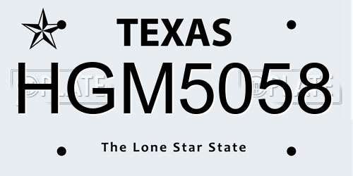 HGM5058 Texas License Plate
