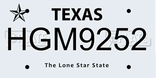 HGM9252 Texas License Plate