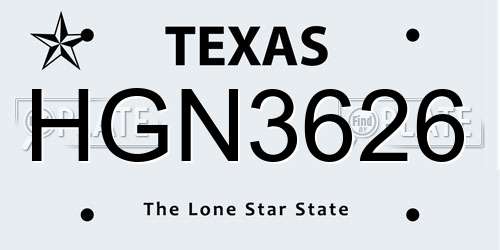 HGN3626 Texas License Plate