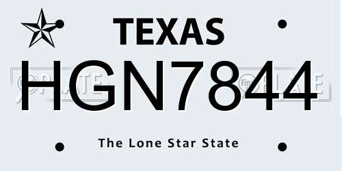HGN7844 Texas License Plate