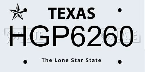 HGP6260 Texas License Plate