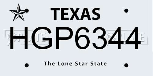 HGP6344 Texas License Plate