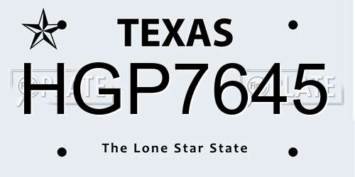 HGP7645 Texas License Plate