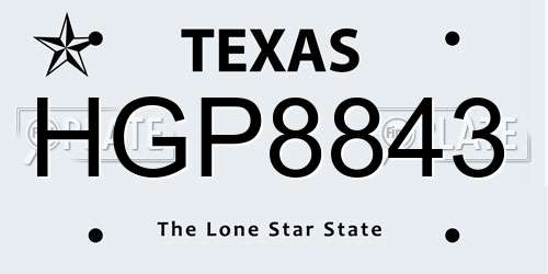 HGP8843 Texas License Plate