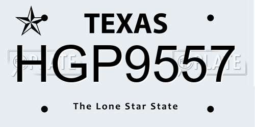 HGP9557 Texas License Plate