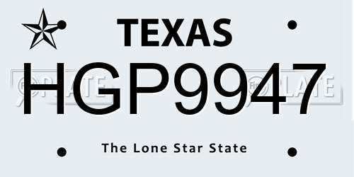 HGP9947 Texas License Plate
