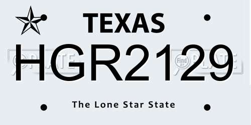 HGR2129 Texas License Plate
