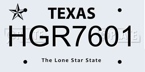 HGR7601 Texas License Plate