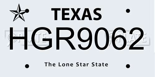 HGR9062 Texas License Plate