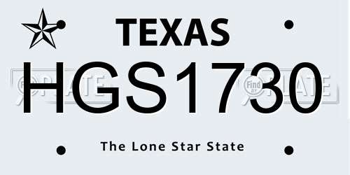 HGS1730 Texas License Plate