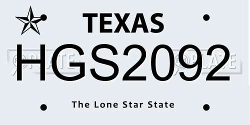 HGS2092 Texas License Plate
