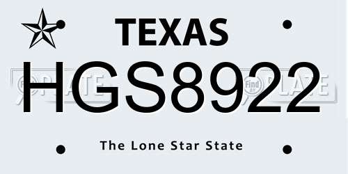 HGS8922 Texas License Plate