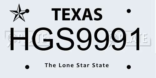 HGS9991 Texas License Plate