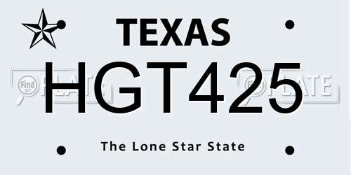 HGT425 Texas License Plate