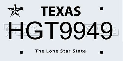 HGT9949 Texas License Plate