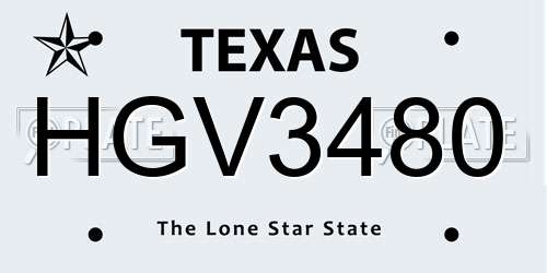 HGV3480 Texas License Plate