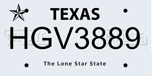 HGV3889 Texas License Plate
