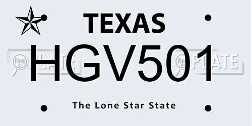 HGV501 Texas License Plate