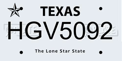HGV5092 Texas License Plate