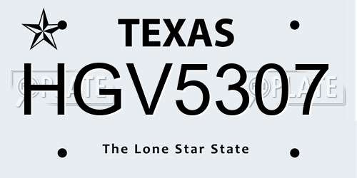 HGV5307 Texas License Plate