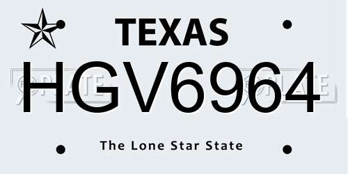 HGV6964 Texas License Plate