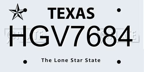 HGV7684 Texas License Plate
