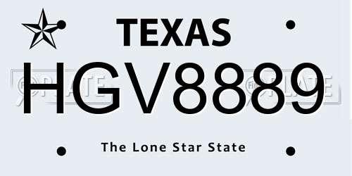 HGV8889 Texas License Plate