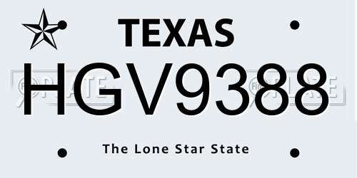 HGV9388 Texas License Plate