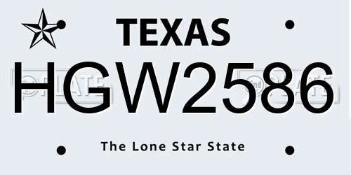 HGW2586 Texas License Plate