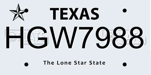 HGW7988 Texas License Plate