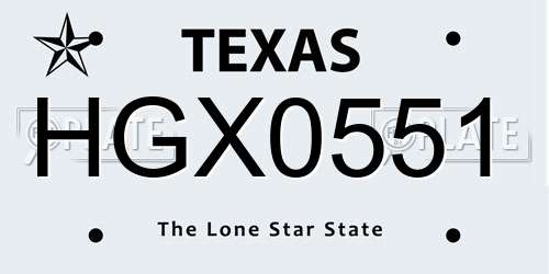HGX0551 Texas License Plate