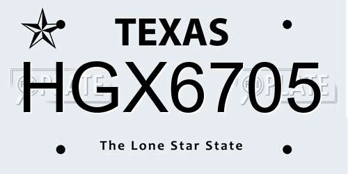 HGX6705 Texas License Plate