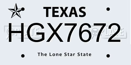 HGX7672 Texas License Plate
