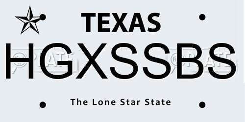 HGXSSBS Texas License Plate