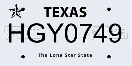 HGY0749 Texas License Plate