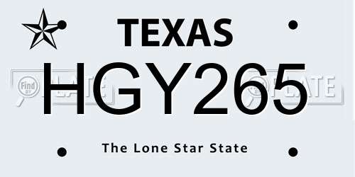 HGY265 Texas License Plate