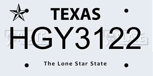HGY3122 Texas License Plate