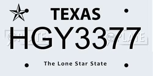 HGY3377 Texas License Plate