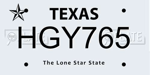 HGY765 Texas License Plate