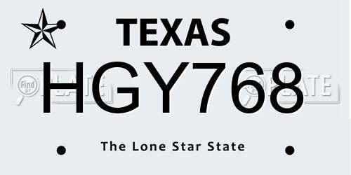 HGY768 Texas License Plate