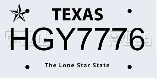 HGY7776 Texas License Plate