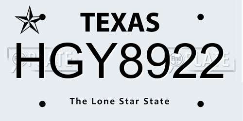 HGY8922 Texas License Plate