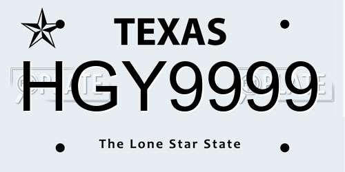 HGY9999 Texas License Plate