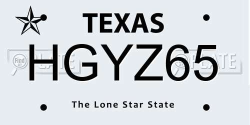 HGYZ65 Texas License Plate