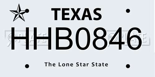 HHB0846 Texas License Plate