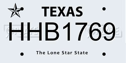 HHB1769 Texas License Plate