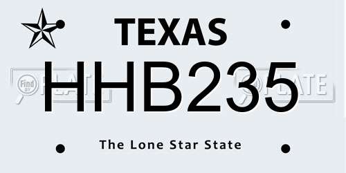 HHB235 Texas License Plate